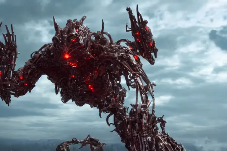 Image similar to VFX movie of cybernetic beast man lunging by Emmanuel Lubezki