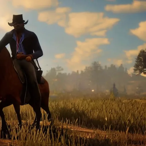 Image similar to a screenshot of obama in red dead redemption 2 as arthur morgan