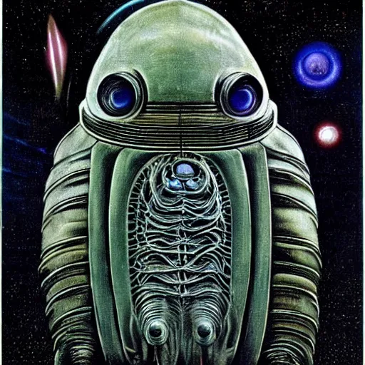 Image similar to the alien transcendent cosmic tardigrade that awaits you at the end of all of space and time, by h. g. giger