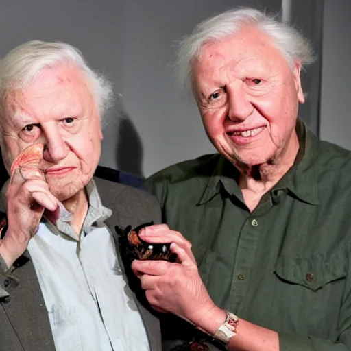 Image similar to Sir David Attenborough holding Mothman