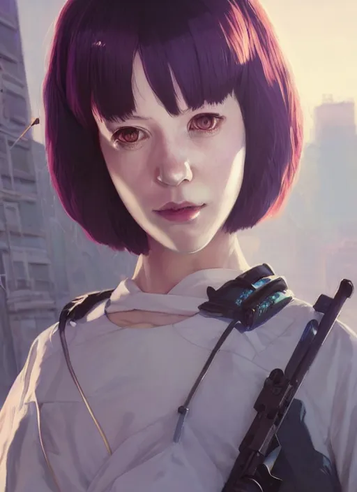 Image similar to highly detailed portrait of rei ayanami in gta v, stephen bliss, unreal engine, fantasy art by greg rutkowski, loish, rhads, ferdinand knab, makoto shinkai and lois van baarle, ilya kuvshinov, rossdraws, tom bagshaw, global illumination, radiant light, detailed and intricate environment