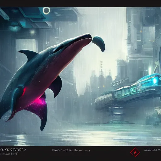 Image similar to concept art by jama jurabaev, brush stroke, robotic dolphin, scifi, cyberpunk, trending on artstation, high quality, extremely detailed