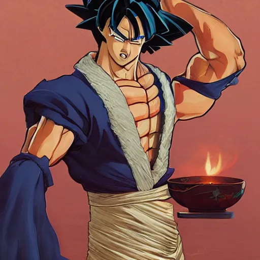 Image similar to songoku in a sushi costume art by artgerm and greg rutkowski and alphonse mucha