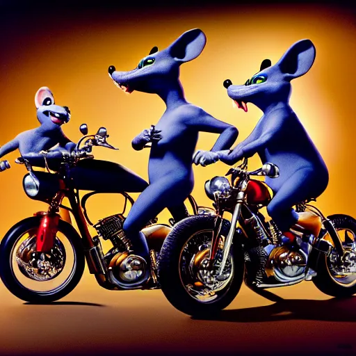 Image similar to uhd photorealisitc candid photo of the biker mice from mars. hyperdetailed, accurate, studio lighting. photo by annie leibowitz and steve mccurry