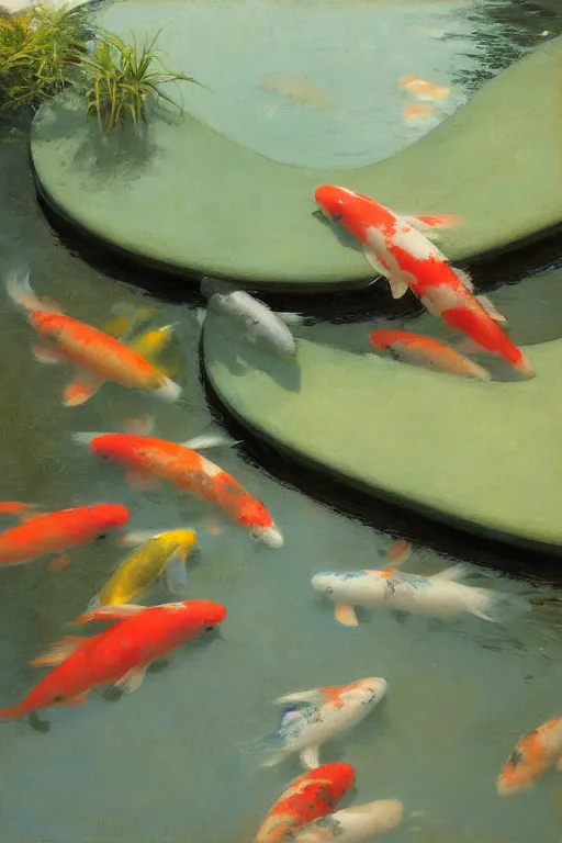 Prompt: koi pond, jeremy lipking, joseph todorovitch