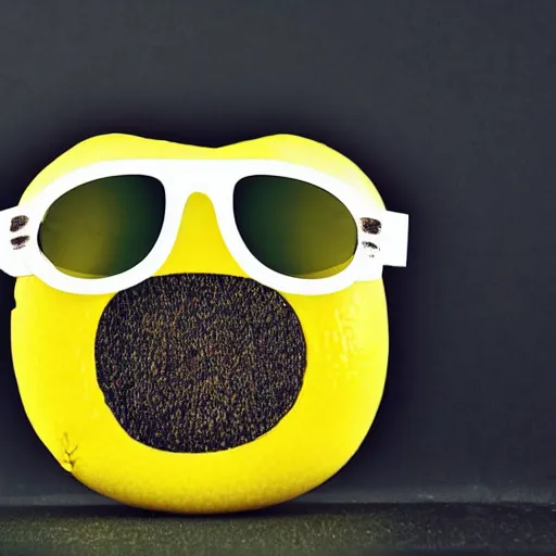 Prompt: a lemon wearing sunglasses