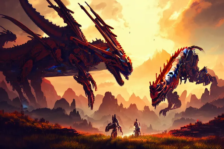 Image similar to dragon machine mecanical creature robot of horizon forbidden west horizon zero dawn bioluminiscence global illumination ray tracing hdr fanart arstation by ian pesty and alena aenami artworks in 4 k