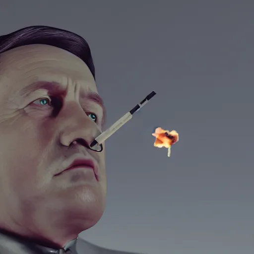 Image similar to octane render, 4 k, realistic lighting, adolf hitler smoking a cigarette in outer space