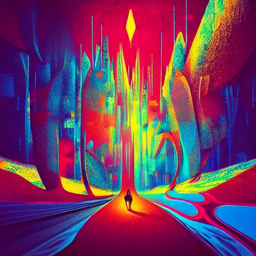 Prompt: psychedelic abstract digital artwork reminiscent of album covers from the 70's in the art style of Alena Aenami, Marcel Marcel and Metzinger