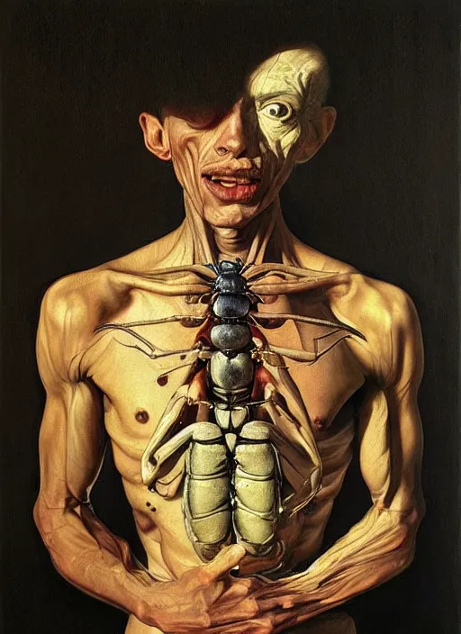 Image similar to bug life inside human body, symmetrical, perfect line, realism style, insane detail, chiaroscuro oil painting, jan matejko, caravaggio, jan van eyck, gustave courbet, edward hopper, ilya yevimovich repin, trending on artstation, artgerm