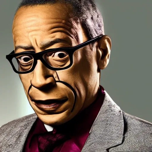 Prompt: gus fring with half his face mechanized and replaced with robotic parts