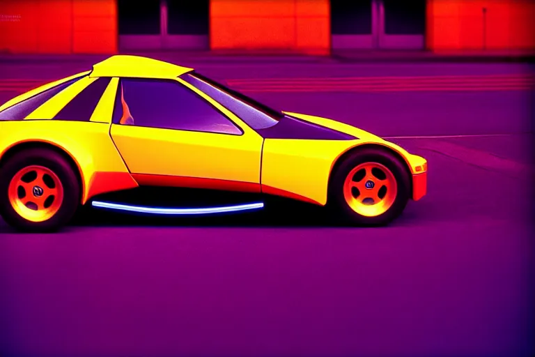 Image similar to stylized poster of autozam az - 1 concept, thick neon lights, ektachrome photograph, volumetric lighting, f 8 aperture, cinematic eastman 5 3 8 4 film