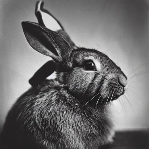 Image similar to a rabbit as a north pole explorer, black and white 1 8 9 0 s photograph