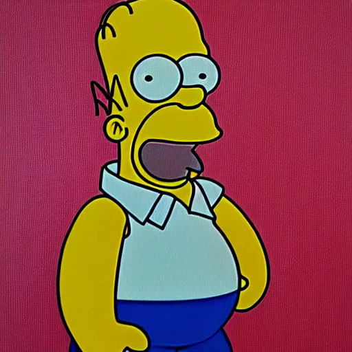 Prompt: tiny Homer Simpson in a mood lit modern painting coming to steal your food