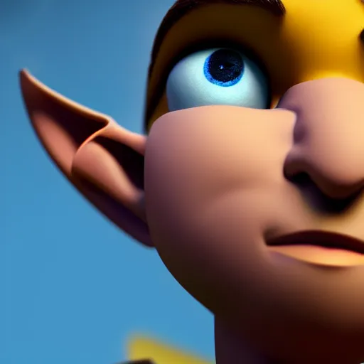 Prompt: Bust of a blue skinned male elf with yellow eyes, forwards facing, Pixar, high resolution, cute