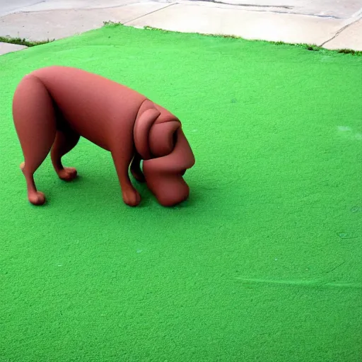 Image similar to funny strange dog made out of clay on a green carpet, Nikon Coolpix 5200