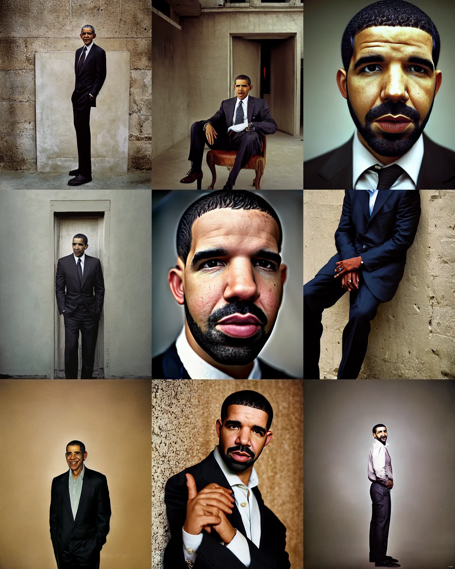 Prompt: portrait of drake as barack obama, photograph by steve mccurry