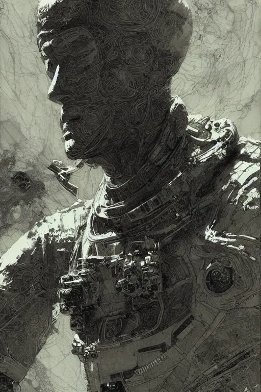 Prompt: portrait of astronaut from the void, pen and ink, intricate line drawings, by craig mullins, ruan jia, kentaro miura, greg rutkowski