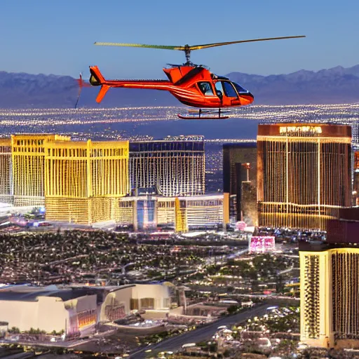 Prompt: helicopter flying over las vegas