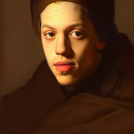 Prompt: a beautiful painting portrait of pete davidson by rembrandt, featured on artstation,