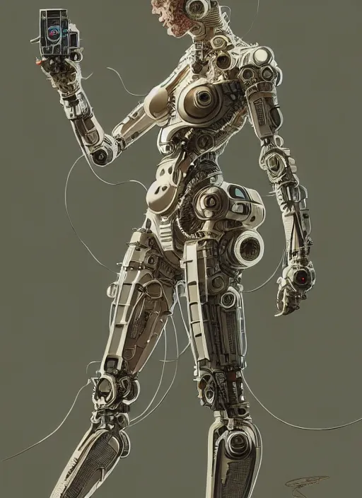 Image similar to masterpiece concept art, a beautiful highly detailed futuristic mechanical lady, seductive confident pose, by greg rutkowski and geof darrow, 8 k, intricate detail, cinematic lighting