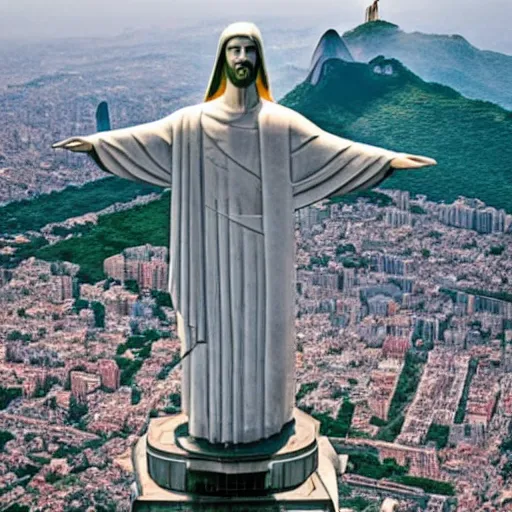 Prompt: photo of christ the redeemer statue dabbing