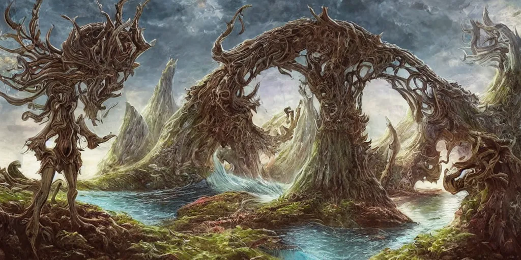 Image similar to a never - ending fantasy art, depicting scenes and creatures from otherworldly realms.