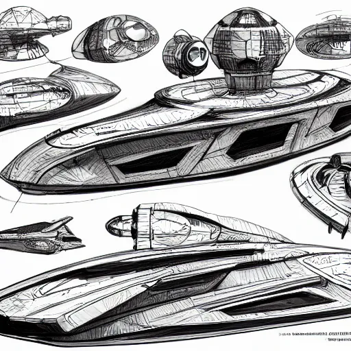 Image similar to sketches of spaceship, full page, technical, detailed