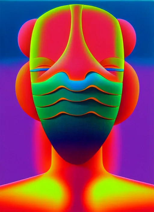Prompt: mask by shusei nagaoka, kaws, david rudnick, airbrush on canvas, pastell colours, cell shaded, 8 k