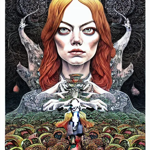 Image similar to portrait of emma stone painted in jacek yerka style drawn by vania zouravliov and takato yamamoto, inspired by fantasy stories, intricate acrylic gouache painting, high detail, sharp high detail, artstation