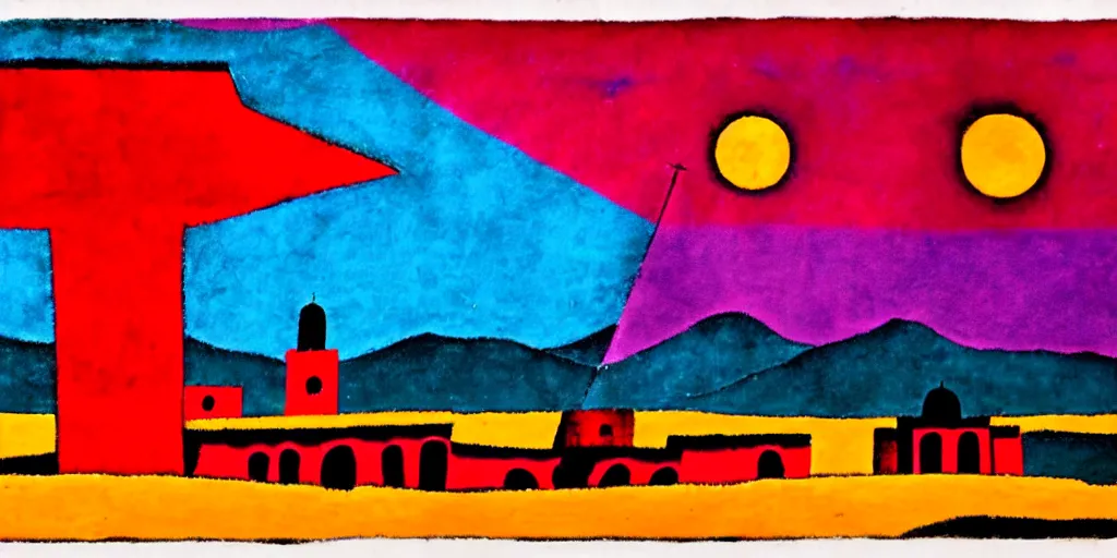 Image similar to Oaxaca city in the style of Rufino Tamayo