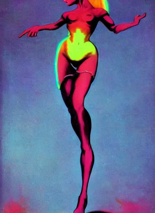 Image similar to female evil android, neon hair, glowing skin, strong line, saturated color, beautiful! coherent! by frank frazetta, high contrast, minimalism