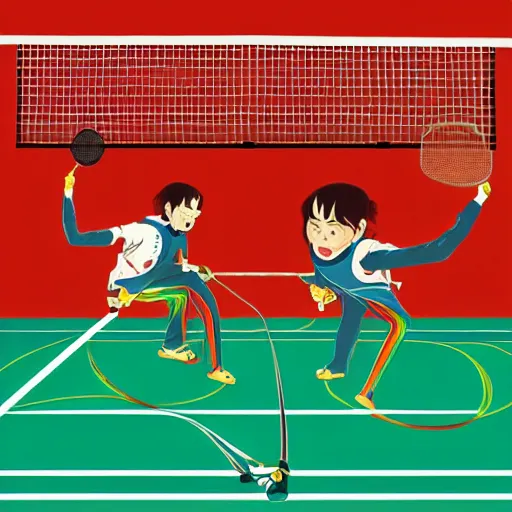 Image similar to illustration of monkeys playing badminton by ilya kuvshinov katsuhiro otomo