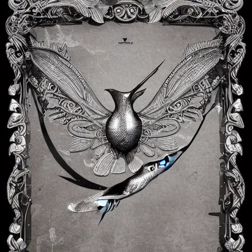 Prompt: very technical and detailed robot hummingbird, Center Frame, intricate details, ultra-detailed, baroque style, illustration, desaturated, concept art