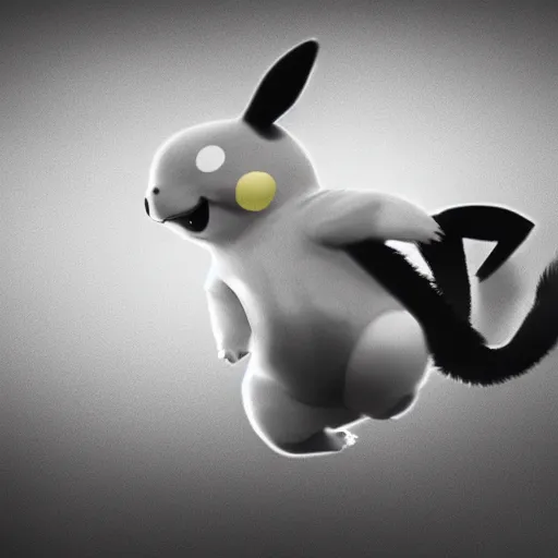 Image similar to hyper - realistic picture of pikachu, black and white, 4 k, cinematic, well - lit, very detailed