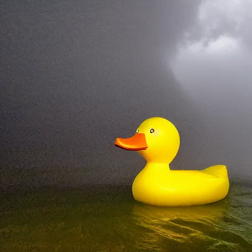 Prompt: an inflatable duck in the middle of the storm.