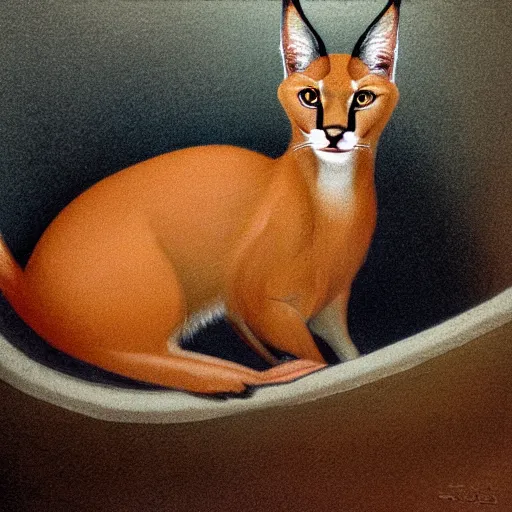 Image similar to cute caracal in bathtub, by Tristram James Ellis, Michelangelo