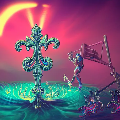 Prompt: fleur - de - lis, retrowave epic art, trending on art station