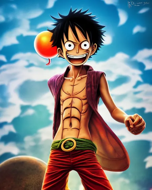 Prompt: an epic comic book style full body portrait painting of Monkey D. Luffy bubble head, elegant, character design by Mark Ryden and Pixar and Hayao Miyazaki, unreal 5, DAZ, hyperrealistic, octane render, cosplay, RPG portrait, dynamic lighting, intricate detail, summer vibrancy, cinematic