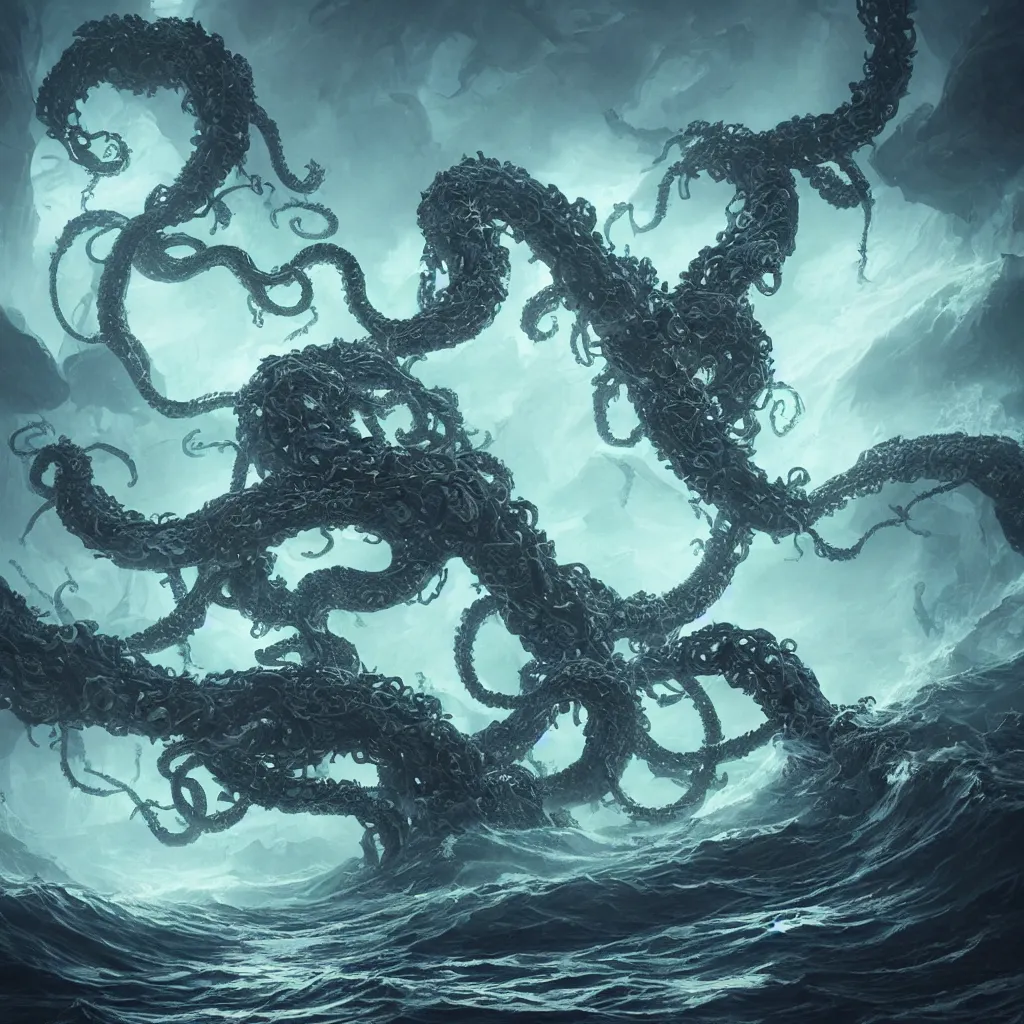 Prompt: a kraken corrupted by demonic power rising out of a stormy sea, intricate artwork by Tooth Wu and wlop and beeple. octane render, trending on artstation, greg rutkowski very coherent symmetrical artwork. cinematic, hyper realism, high detail, octane render