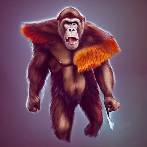 Prompt: fury art, an anthro ape wearing a large cape, colorful background, 3 d, 8 k, extremely detailed, trending on furaffinity, trending on artstation, award winning, sharp focus, illustration