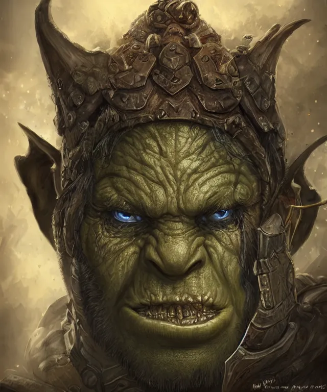 Prompt: portrait of an orc, detailed eyes, fantasy, world of warcraft, intricate, highly detailed, digital painting, 4 k, hdr, concept art, smooth, sharp focus, illustration, by wayne reynolds