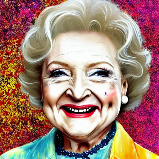 Image similar to betty white in the style of jackson pollock