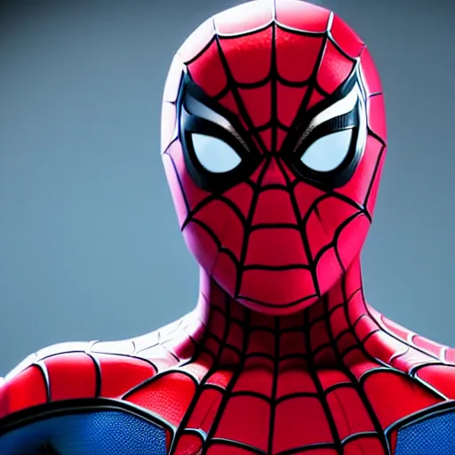 Prompt: still photo of spider - man, highly detailed, photorealistic portrait, bright studio setting, studio lighting, crisp quality and light reflections, unreal engine 5 quality render