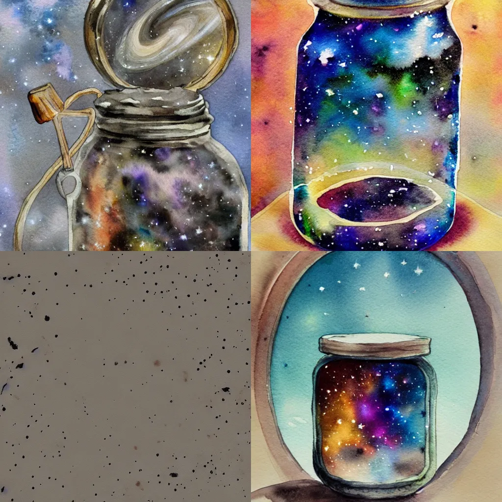 Image similar to a watercolor painting of a galaxy inside a jar, artstation