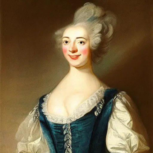 Image similar to portrait of a young woman with a happy face in the year 1760 by Thomas Gainsborough