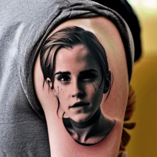 Image similar to man with tattoo of emma watson on arm back