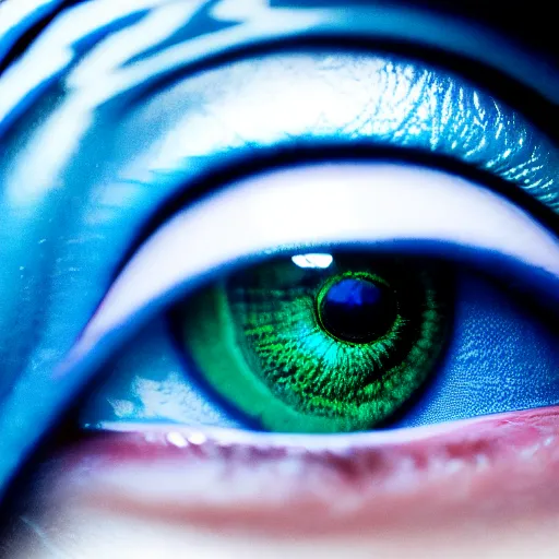 prompthunt: macro photography of a hyper realistic stunning woman cyberpunk blue  eye. black pupil, blue iris, natural skin no make up. studio shot, epic  scale, insanely complex, hyper detailed, sharp focus, hyper