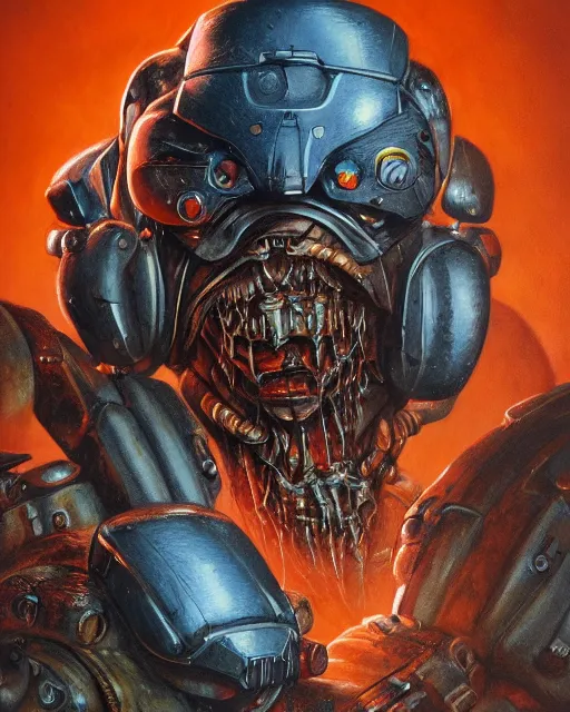 Prompt: portrait of a strogg cyborg from quake 2, by michael whelan, trending on artstation, 4 k,