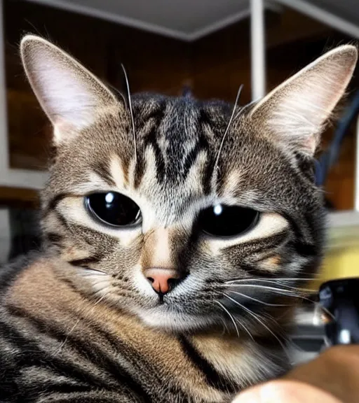 Image similar to a 4 k photorealistic photo of a cat wearing a vr headset on its head